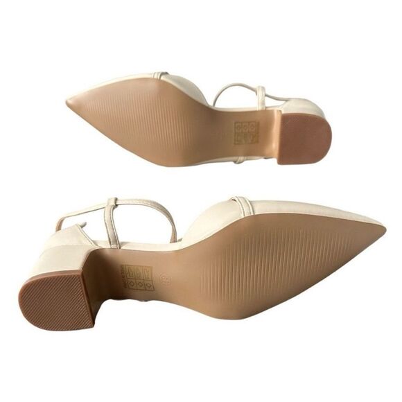 New Journee Galvin Pump Sandals Bone Color Pointed Toe Block Heels Women’s 6.5 - Picture 7 of 9